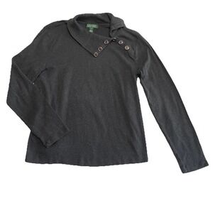 Lauren Ralph Lauren Top Black Women's XL Extra Large Long Sleeve Buttons Crest